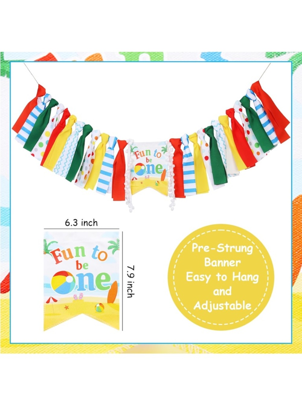 Fun to Be One High Chair Banner - Colorful Beach First Birthday Decor - Picture 8 of 9